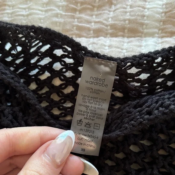 Naked Wardrobe Black Crochet Crop Top - Picture 3 of 3